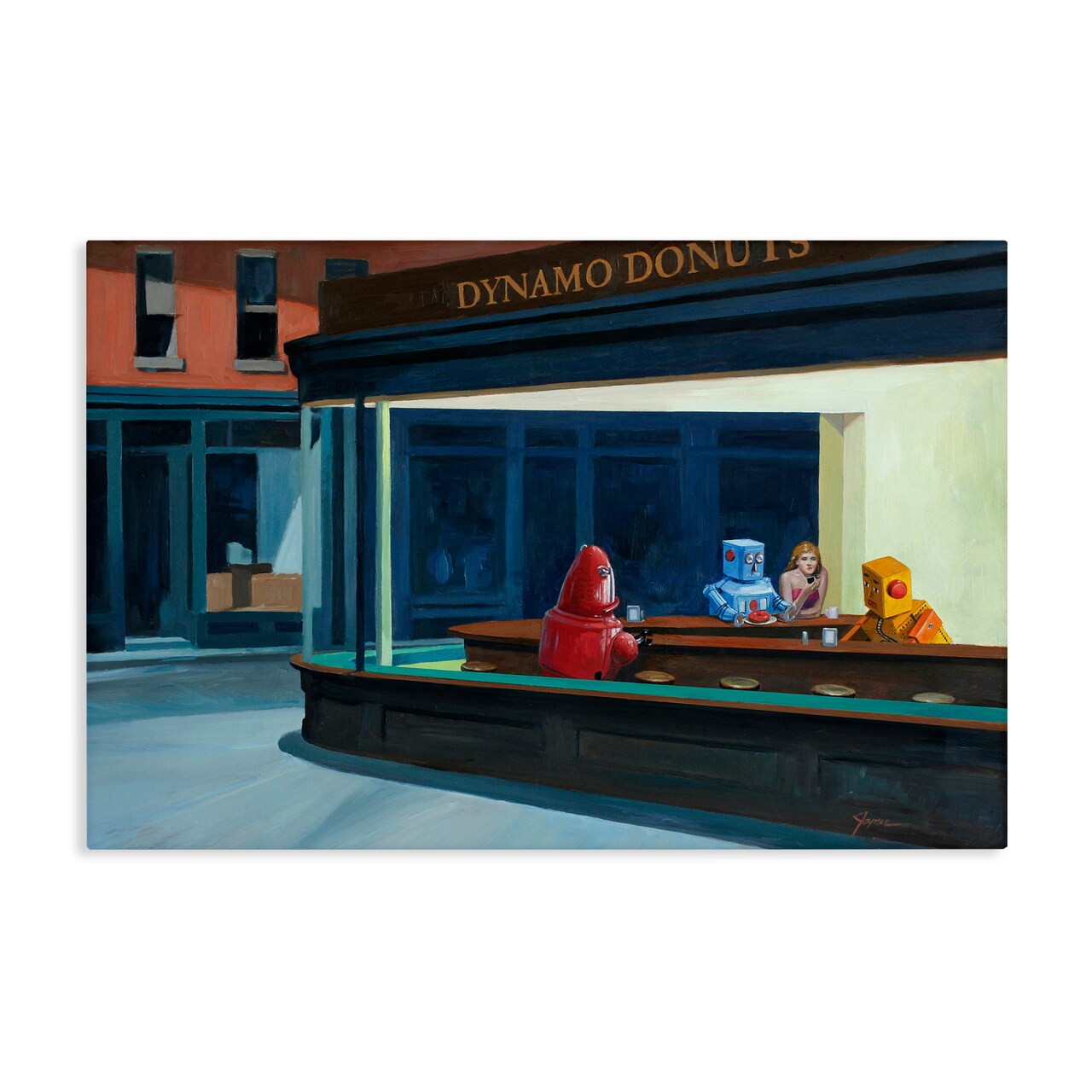 Stupell Industries Robots in Donut Shop Canvas, design by Eric Joyner